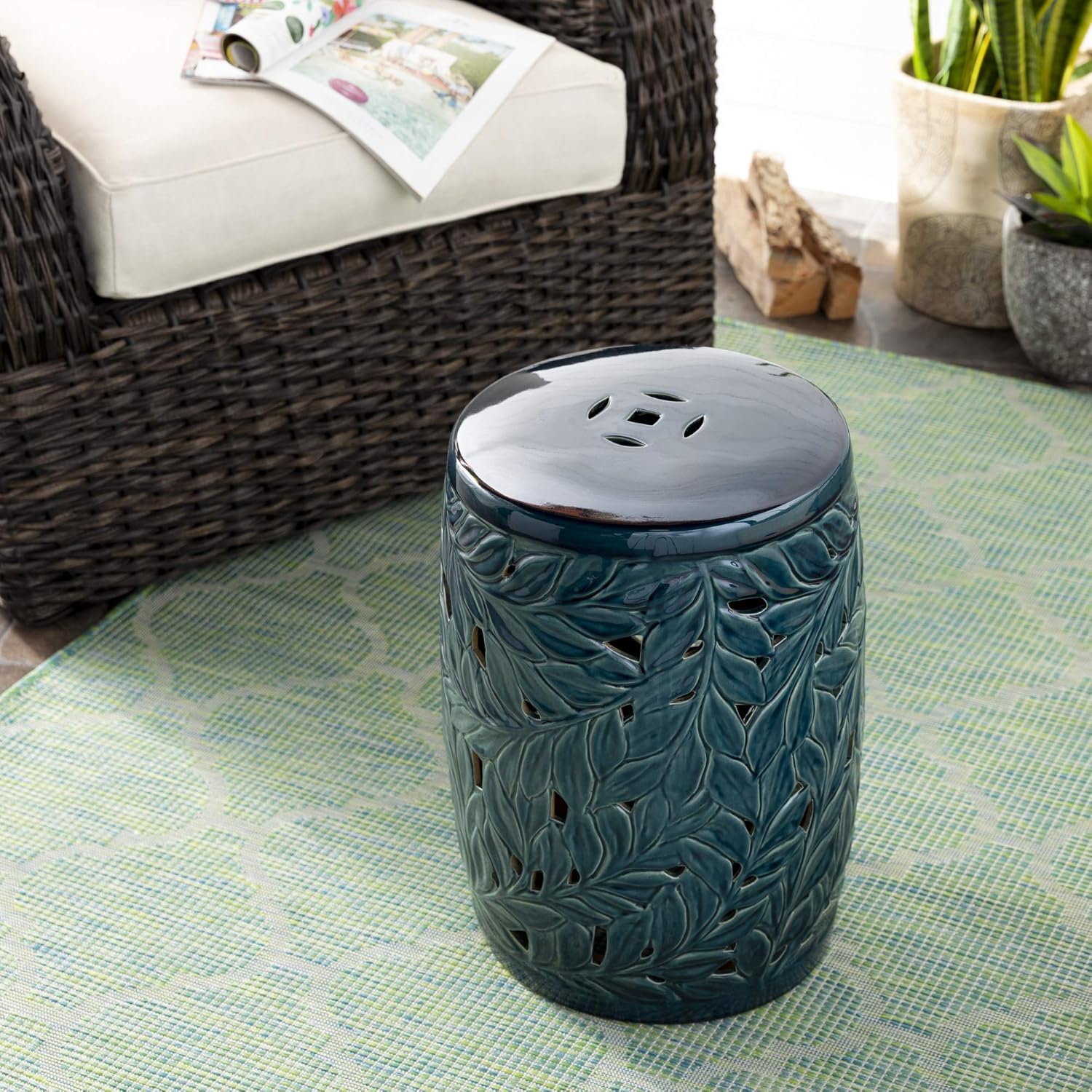 Artistic Weavers Tropics Garden Stool, Teal: Garden & Outdoor