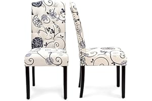 Giantex Parsons Chairs, Set of 2 Upholstered Kitchen Dining Chairs w/Wood Legs, Padded Seat, Linen Fabric, Nails, Tufted Dini