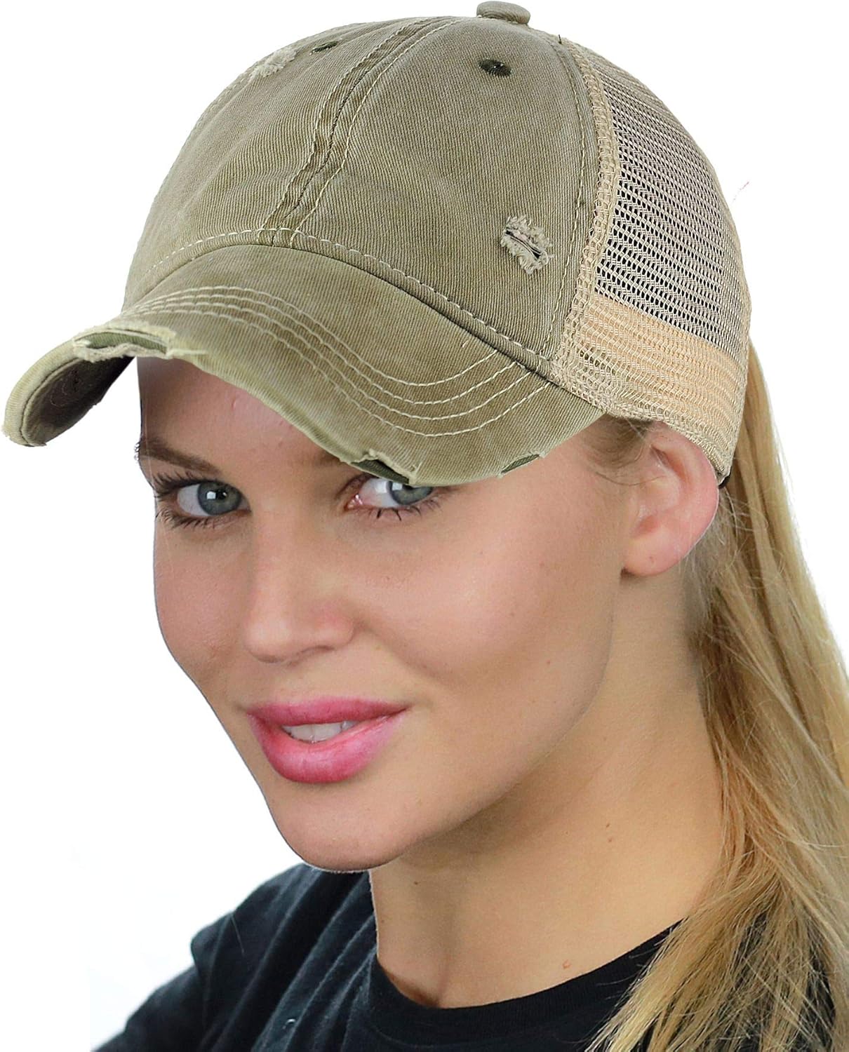 C.C Ponycap Messy High Bun Ponytail Adjustable Mesh Trucker Baseball Cap Hat, Black at  Women’s Clothing store