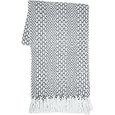 RAJRANG Grey Woven Country Rustic Throw Blanket 100% Cotton Luxury Quality Sofa Couch Bed Throws Perfect for Indoor Outdoor 50x60 Inches Wild Dove