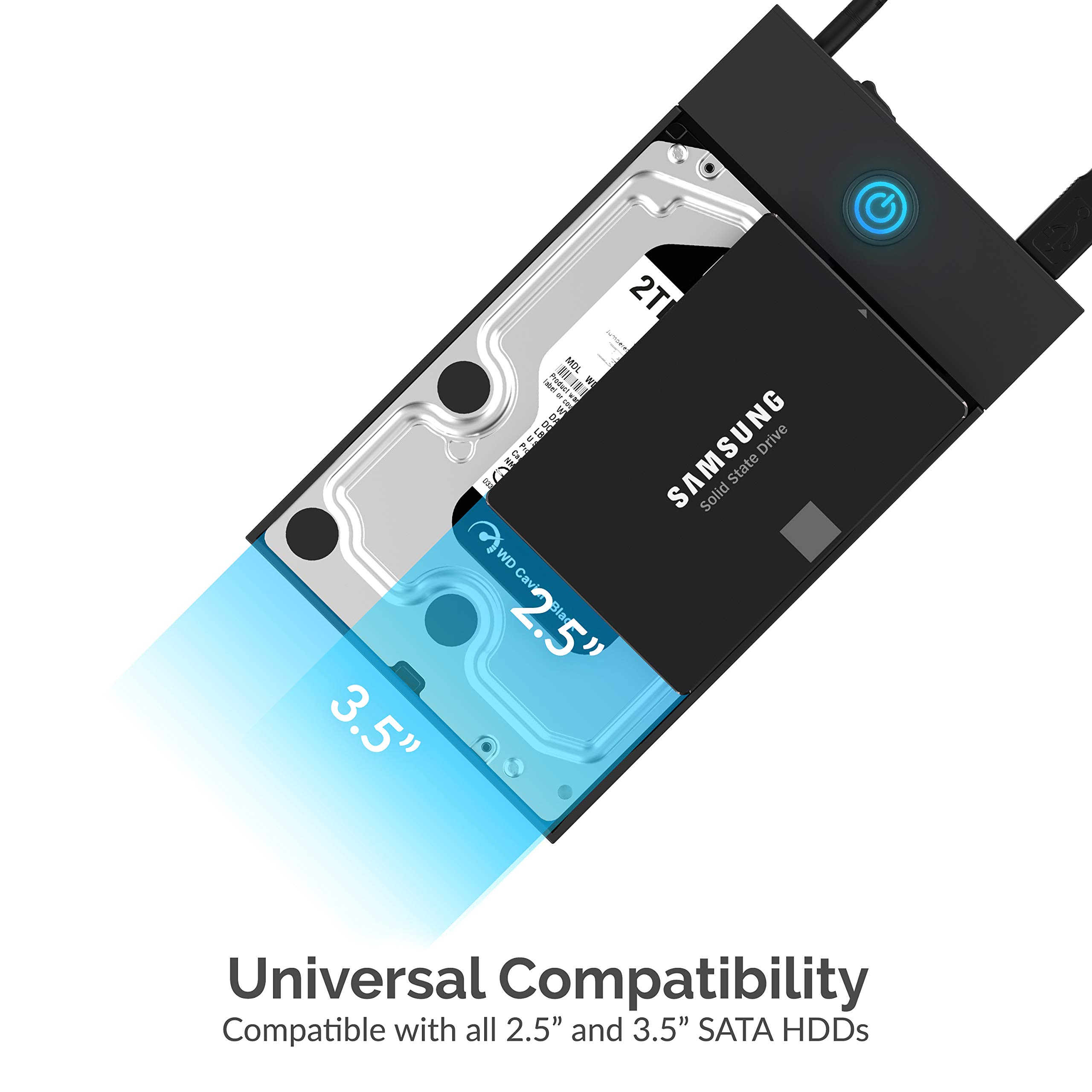 SABRENT USB 3.0 Enclosure for 2.5” & 3.5” SATA HDD/SSD – Tool-Free, UASP, LED Indicator, Plug & Play, Power Adapter & Cable Included – External Hard Drive Case for Windows/macOS/Linux (EC-KSL3)