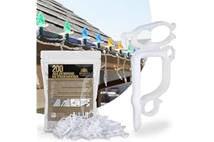 Holiday Joy 200 PCS of All Purpose Gutter Hooks for Outdoor String Lights - Quick & Easy Installation Christmas Lights Clips for Shingles & Gutters - Patent Design String Light Hooks - Made in USA