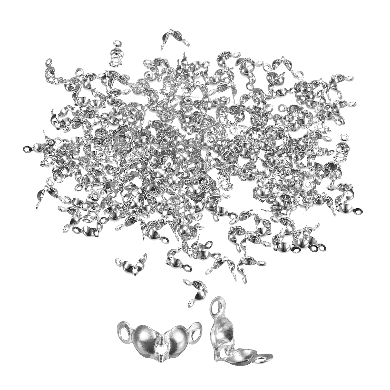 uxcell 1000Pcs Open Bead Tips Knot Covers, 1mm Metal Clamshell Crimp Fold-Over Calotte Ends Caps for Jewelry Making DIY Crafts, Silver