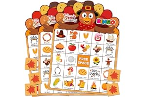 HEYINSHEN HENYINSHEN Thanksgiving Bingo Game for Kids 24 Players Thanksgiving Bingo Cards Turkey Autumn Thanksgiving Games Activities Crafts for Kids Fall Havrest Party Favors Supplies for Classroom Family