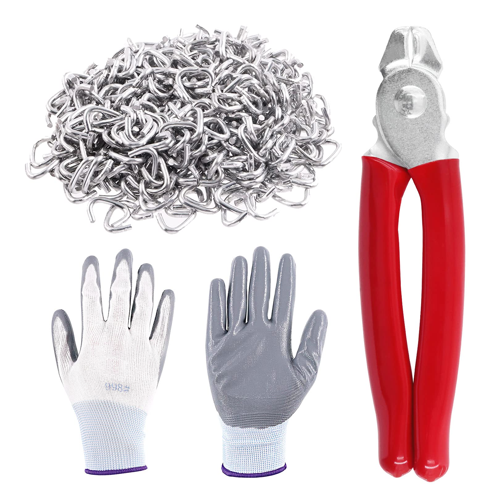 Mardatt 1002 Pcs Galvanized 3/8 Inch D Hog Rings with Straight Hog Ring Pliers, Upholstery Installation Kit for Upholstery, Bungee, Meat & Sausage Casings, Animal Pet Cages, Auto