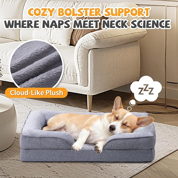 MAKIGUED ORTHOPEDIC DOG BED FOR MEDIUM DOGS EGG CRATE FOAM PET SOFA WITH WATERPROOF LINER, REMOVABLE WASHABLE COVER, NONSLIP BOTTOM, COZY COUCH FOR SMALL MEDIUM DOGS, 28.0X 22.8X 6.7 IN, GREY