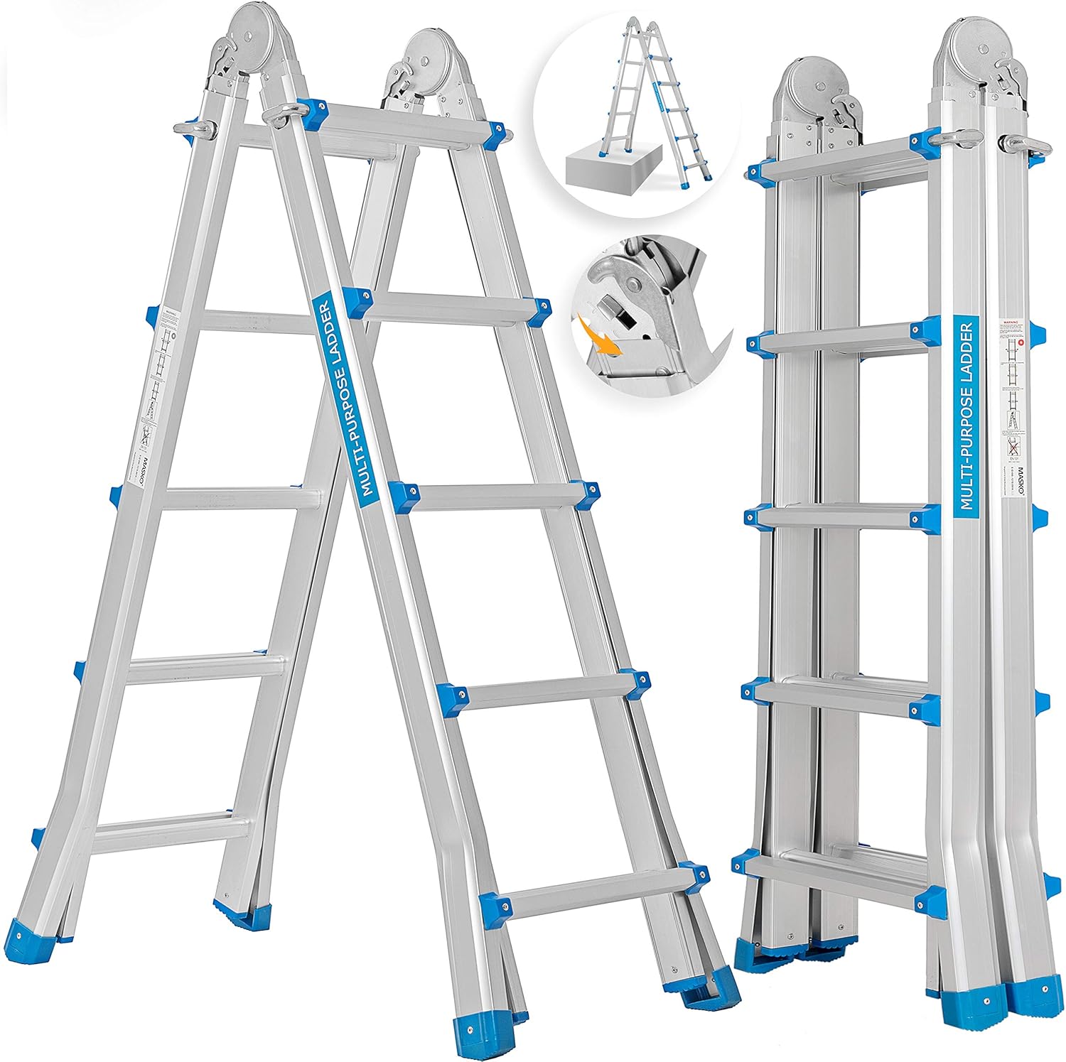MASKO® Aluleiter Mehrzweckleiter 5,10m 4x5 Sprossen Teleskopleiter ✓ Multifunktionsleiter ✓ Aluleiter ✓ Klappleiter ✓ Anlegeleiter ✓ Bockleiter ✓ Schiebeleiter ✓ beidseitige Steh und Treppenleiter