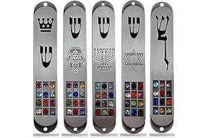 TALISMAN4U Set of 5 Pewter Jewish MEZUZAH CASE with Hoshen 12 Tribes of Israel Star of David Menorah Door Mezuza with Scroll 3.5 Inches