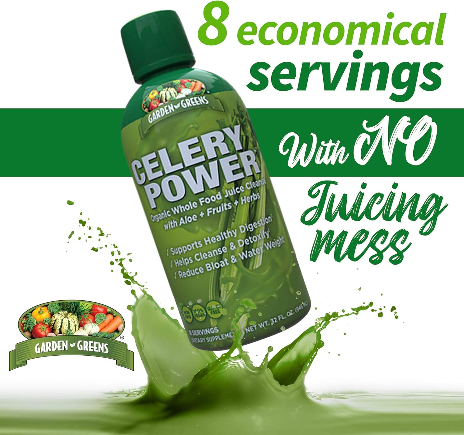 Garden Greens Celery Power Organic Whole Food Juice Cleanse with Aloe