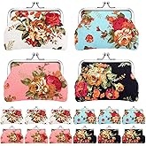 SilTriangle 16 Pcs Vintage Canvas Floral Kiss Lock Coin Purses Bulk Rose Flower Change Wallets for Women (4.7 x 3.5 Inch)