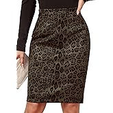 Ezcosplay Women Faux Suede Leopard Pencil Skirt Knee Length High Waisted Cheetah Print Bodycon Midi Skirts