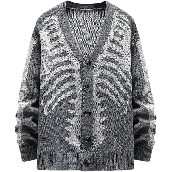 Arssm Men Skeleton Cardigan Sweater Oversized Fall Graphic