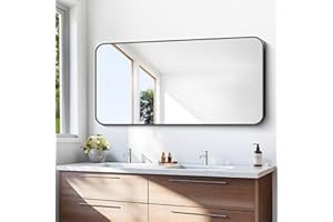 BONEWEI 24x48 inch Bathroom Mirror,Black Rectangle Mirror,Wall Mounted Bathroom Frame Vanity Mirror with Round Corner for Bedroom Living Room, Entryway Hangs Horizontal or Vertical