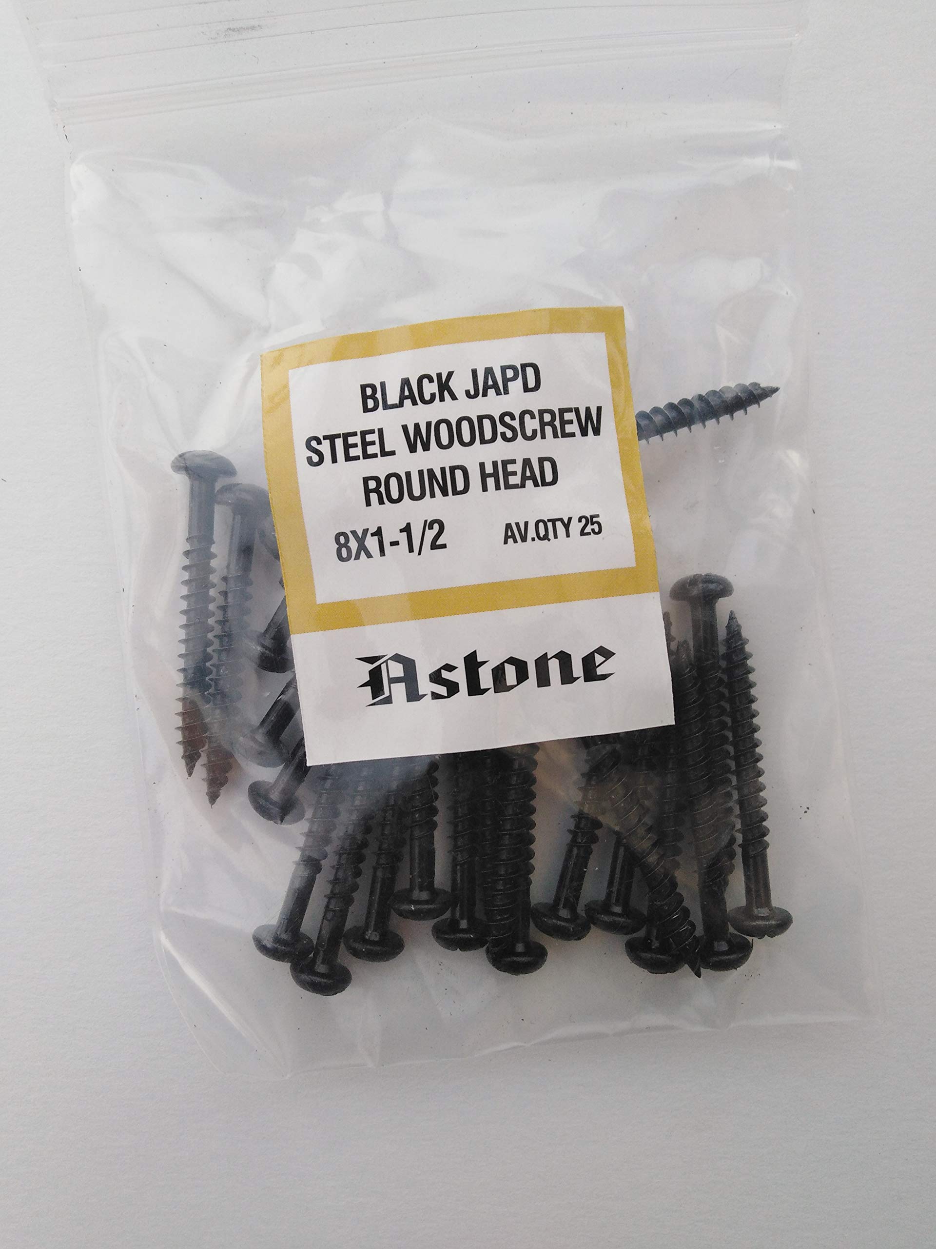 Astone Black Japanned Round Head Wood Screws (25, 8 x 1 1/2")