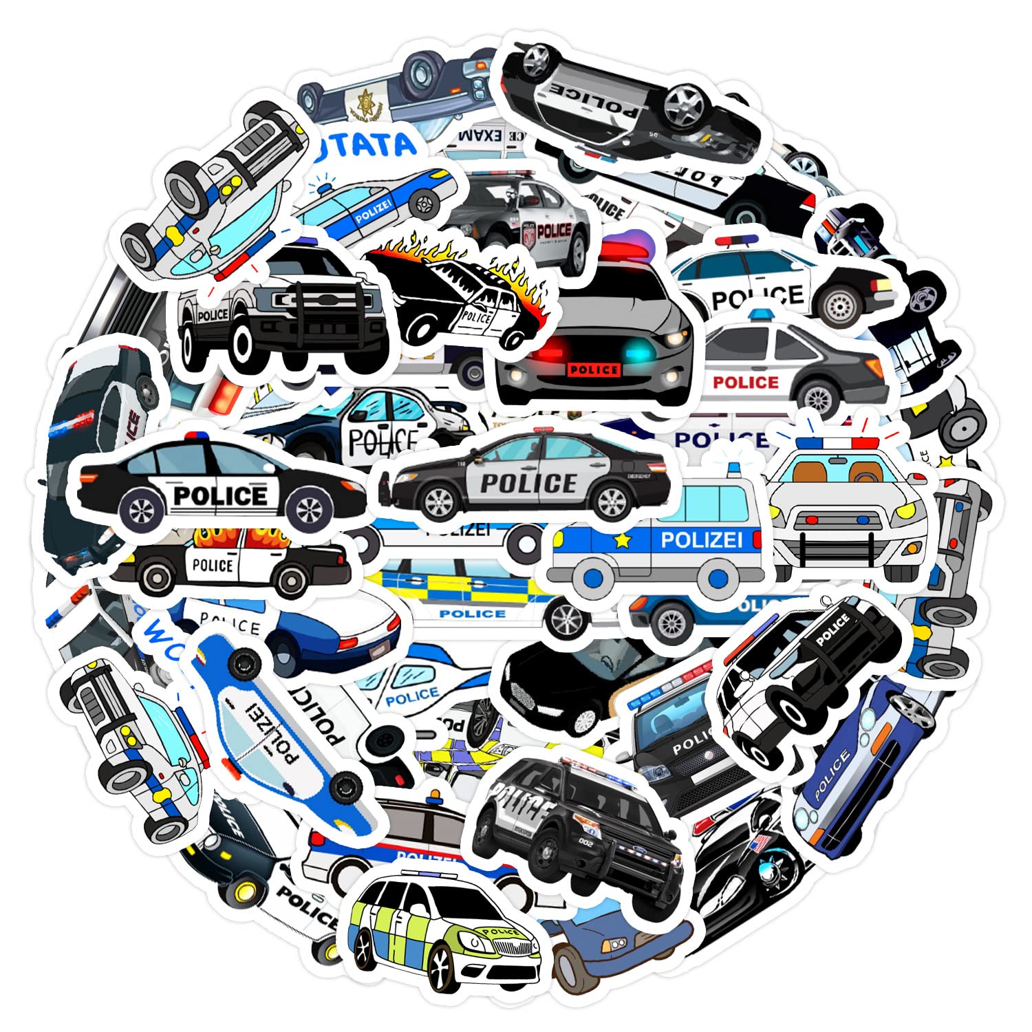 50Pcs Police Cars Stickers Laptop Car Scrapbook Phone Skateboard Suitcase Luggage Bike Blue Car Stickers Vinyl Waterproof Aesthetic Personalised Stickers for Teens Boys Girls Adults Children