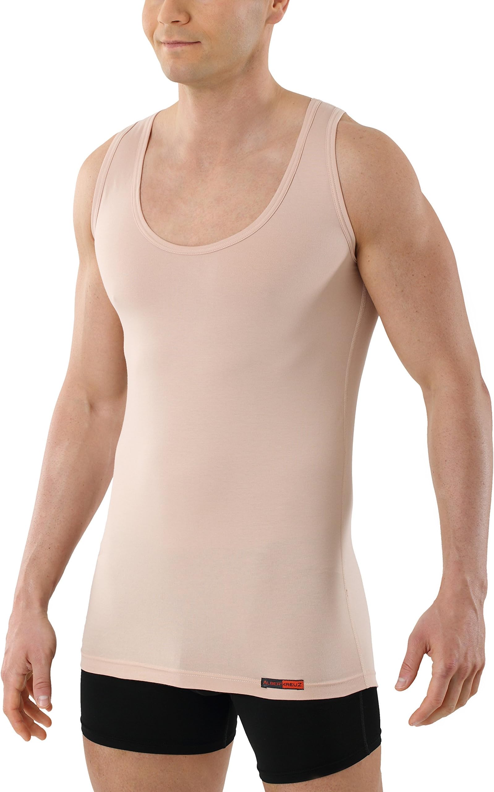 Albert Kreuz Classic Men's Vest Invisible Undershirt with Straps in Soft Stretch Cotton Nude Color Slimfit