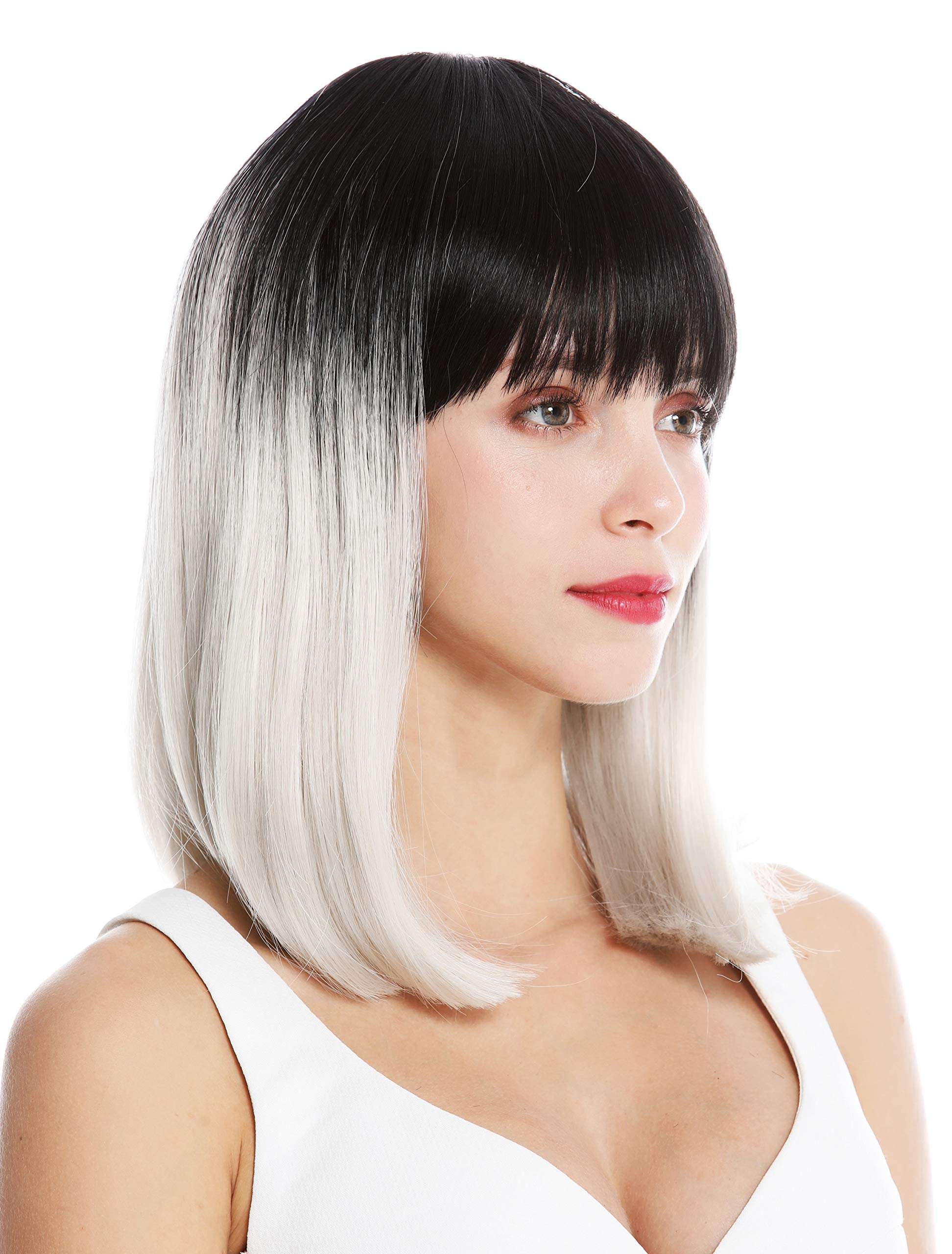 WIG ME UP - VK-2-60YS1B quality women's wig shoulder length sleek fringe vamp ombre mix black light grey