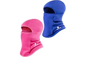 HAITHO Kids Balaclava Ski Mask 2 Pack, Winter Hat Face Cover Neck Warmer for 3-15 Boy Girl, Full Face Masks for Skiing Cycling