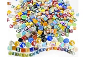 Lanyani 2.2 Pound Great Value Pack Glass Mosaic Tiles Bulk for DIY Crafts, Various Bright Solid Color Mosaic Pieces Tiles Supplies for DIY Crafting Iridescent Mosaic Glass Pieces