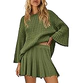 SENSERISE Fall Sweater Sets Skirt Sets Women 2 Piece Outfits Long Sleeve Top and Skirts Set Loungewear