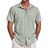 COOFANDY Men's Beach Summer Shirts Linen Texture Shirts Short Sleeve Casual Button Down Shirt