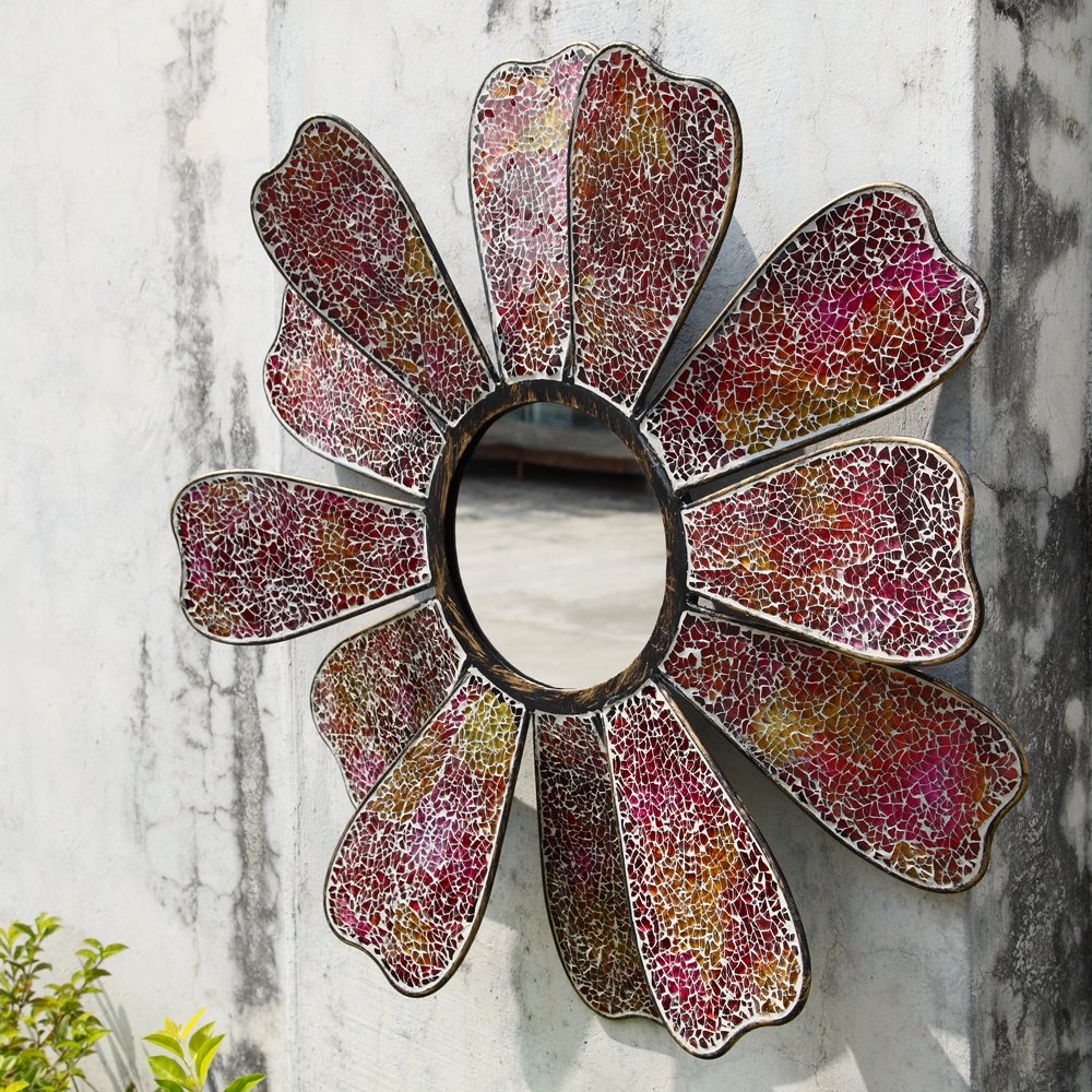 SPI Home 45022 Mosaic Glass Amber Flower Mirror Outdoor Décor Wall Mounted