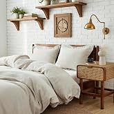 Simple&amp;Opulence 100% Linen Duvet Cover Set 2pcs Basic Style Natural French Washed Flax Solid Color Soft Breathable Farmhouse Bedding with Button Closure - Linen, Twin