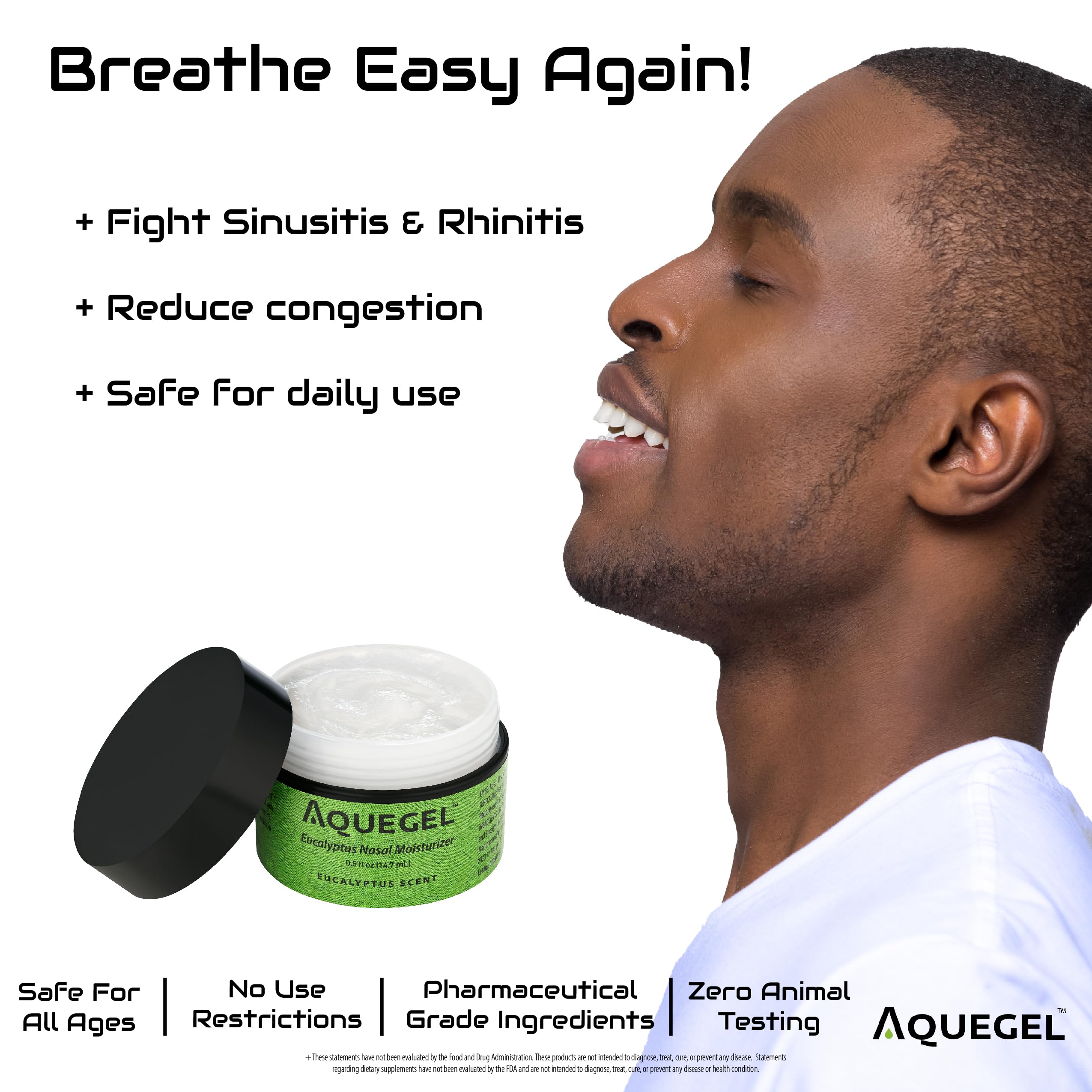 Aquegel Nasal Moisturizer +Eucalyptus (Breathe Easy), 12-Hour Nasal Dryness Relief, Water Based Nose Gel, Oxygen Therapy Nasal Moisturizer, Dry Nose, Nasal Dryness, Nosebleeds, Subtle Eucalyptus Scent