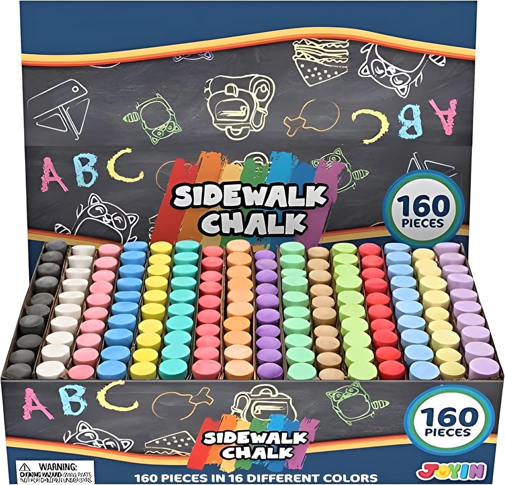 JOYIN 160 PCS Washable Sidewalk Chalks Set Non-Toxic Jumbo Chalk Outdoor Art