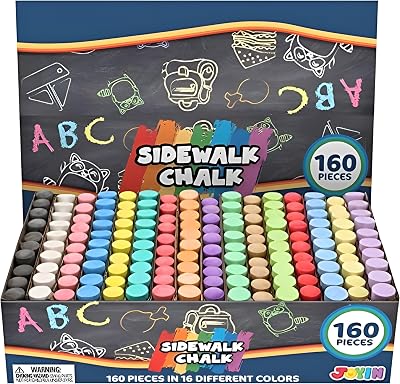 JOYIN 160 PCS Washable Sidewalk Chalks Set Non-Toxic Jumbo Chalk Outdoor Art