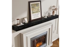 Marsmiles Fireplace Mantel Shelf 84 Inch, Rustic Handcrafted Wood Mantles for Over Fireplace, Farmhouse Wall Mounted Floating Shelves for Living Room Decor & Display, 84W x 5H x 8D, True Black
