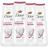 Dove Body Wash 4 Count for 24hr Lotion-Soft Skin Replenish Dragon Fruit and Coconut Cream Moisturizing Skin Cleanser with No Sulfates No Parabens