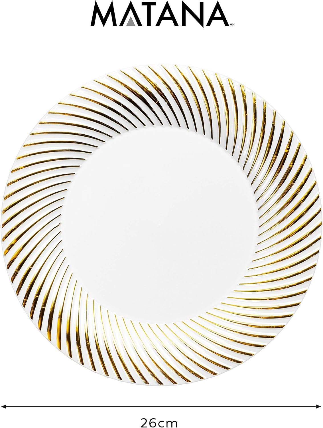 Matana - 20 Premium Multi-Use Plastic Dinner Plates with Gold Ripple Rim - 26cm - Image 4