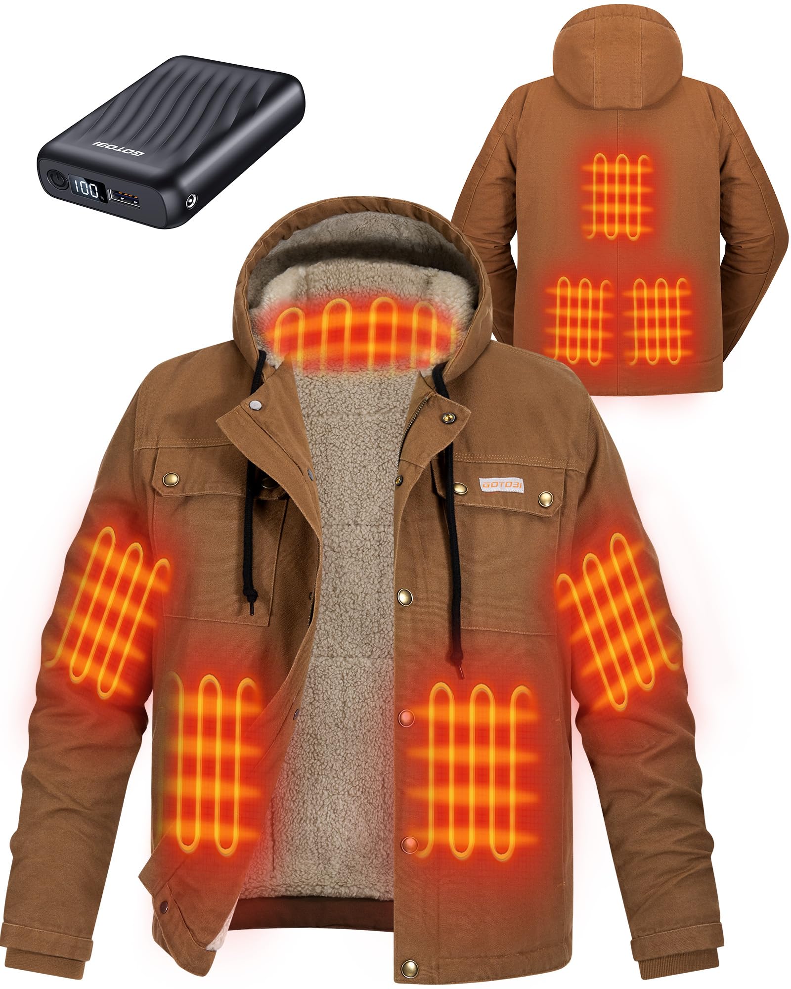 GOTOBI Beheizbare Jacke Herren - 8 Heizzonen Mit 18400mAh Powerbank