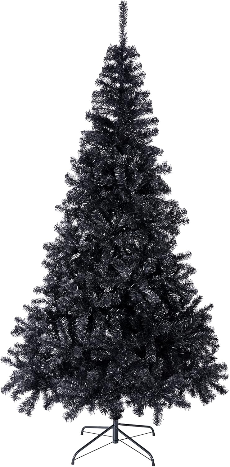 Trees - Sunnyglade 4 FT Halloween Black Artificial Christmas Tree 400 Tips Seasonal Holiday Decoration Tree with Metal Stand for Home, Office, Party (4 ft)
