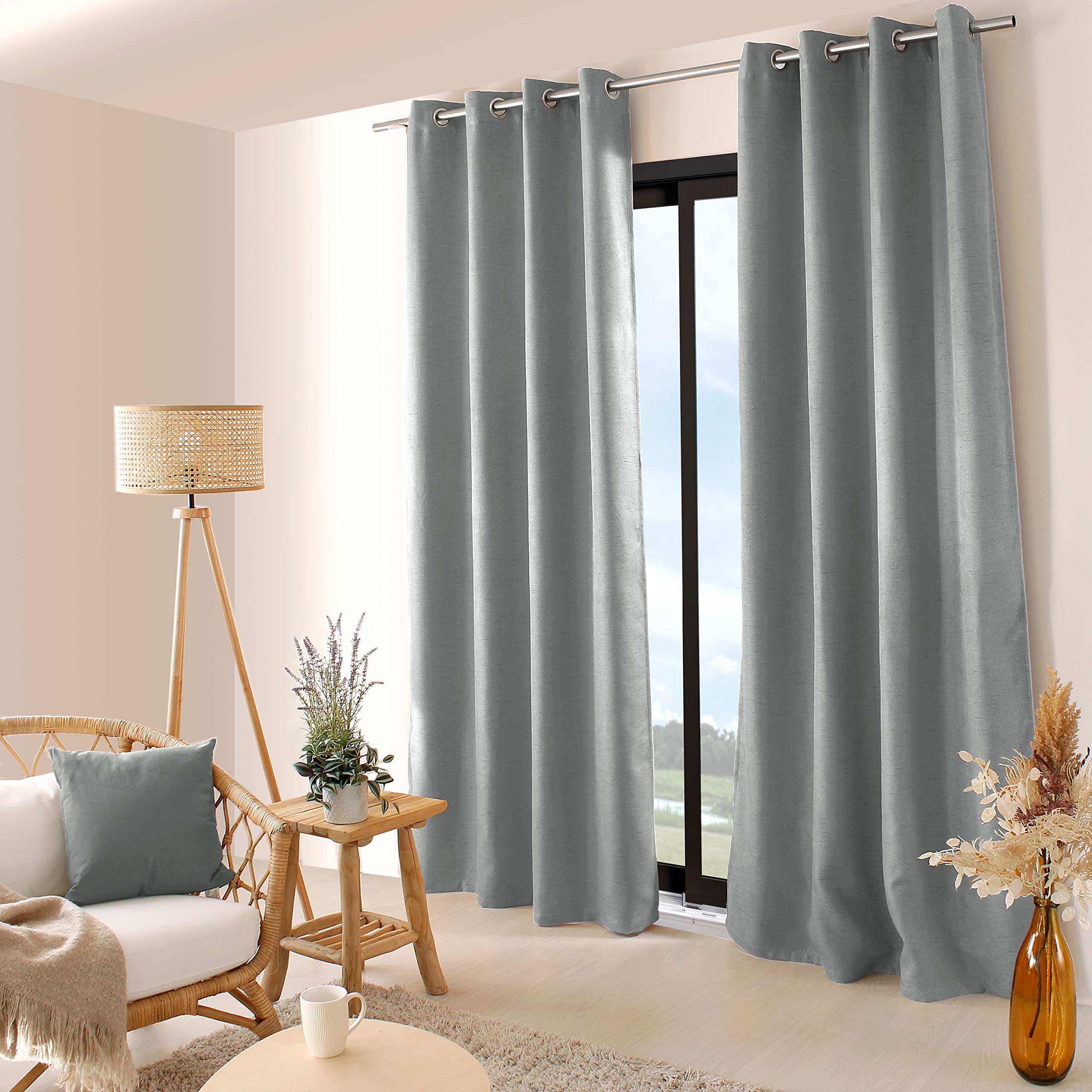 ED ENJOY HOME Blackout Curtain with Thread, 140 x 240 cm, Polyester, Gray, 140 x 240