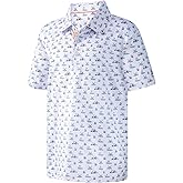 Boys Polo Shirt Short Sleeve Performance Dry Fit Stretch Funny Print Active Casual Collared Golf Shirts for Boy