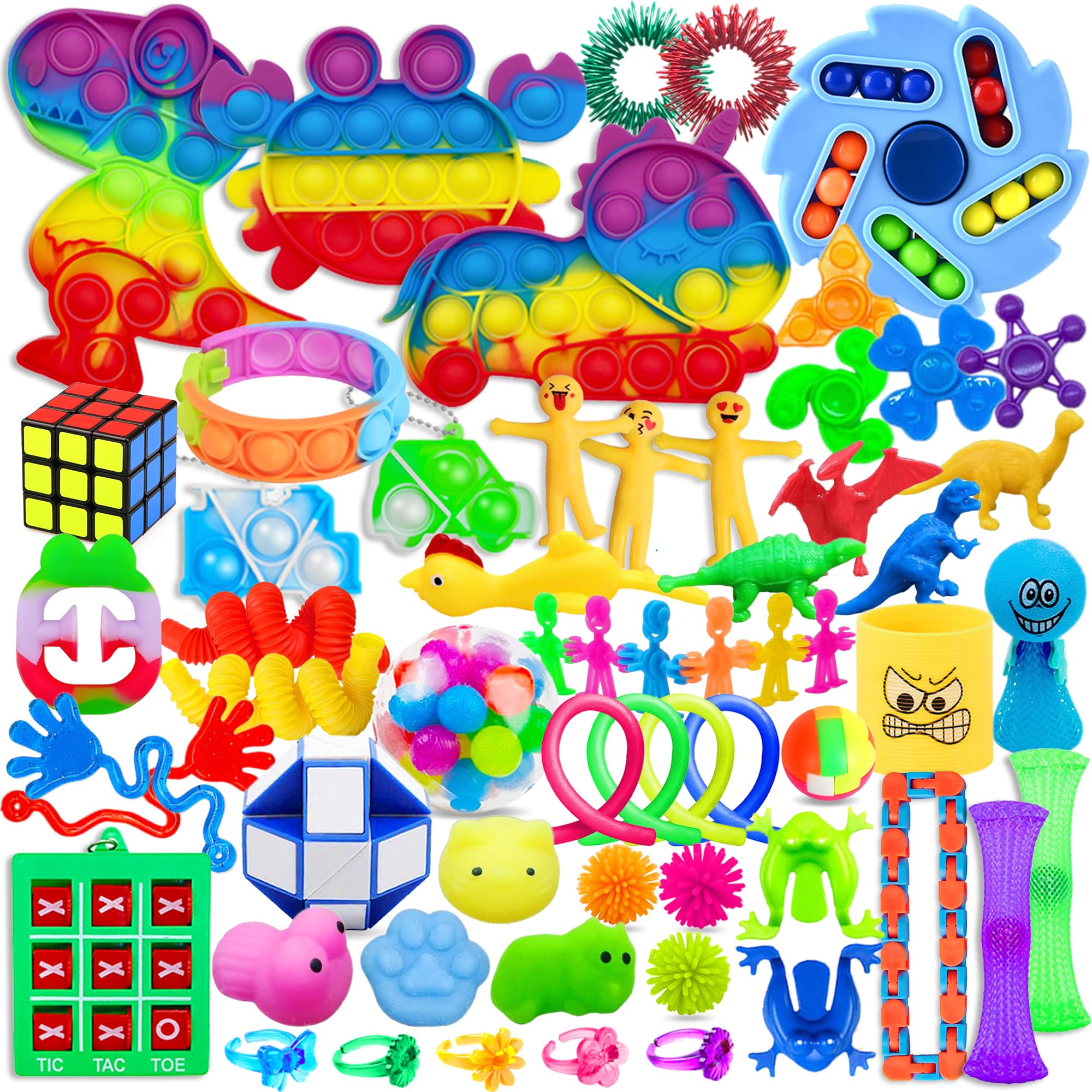 Edmirfun 60PCS Sensory Fidget Toys Pack, Stress Relief and Anti Anxiety Toys for Kids - Cool Fidget Packs, Party Bag Fillers, Class Rewards Game Prizes, Christmas Birthday Gift for Kids 4 5 6 7