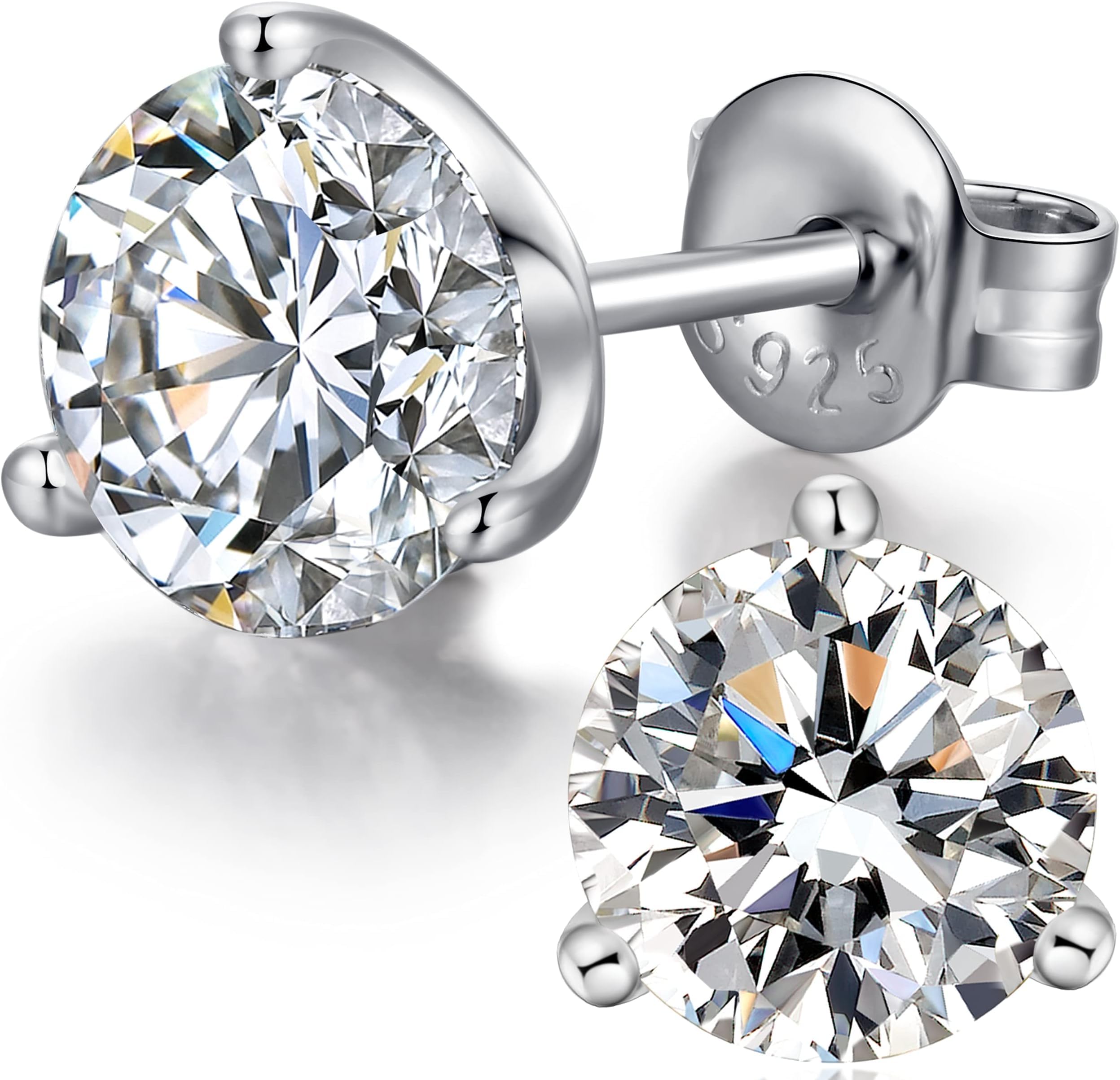 Stud Earrings for Women Diamond Earring Men Silver Earrings 925 Sterling Silver Stud White Gold Cubic Zirconia Studs for Men 4mm