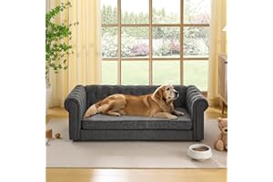 VYNELITO Dog Sofa Couch for Medium to Large Dogs, 55" Memory Foam Pet Sofa Couch with Washable Fabric, Durable Elevated Dog Bed with Legs, Removable Cushion for Medium and Large Dogs, Dark Grey