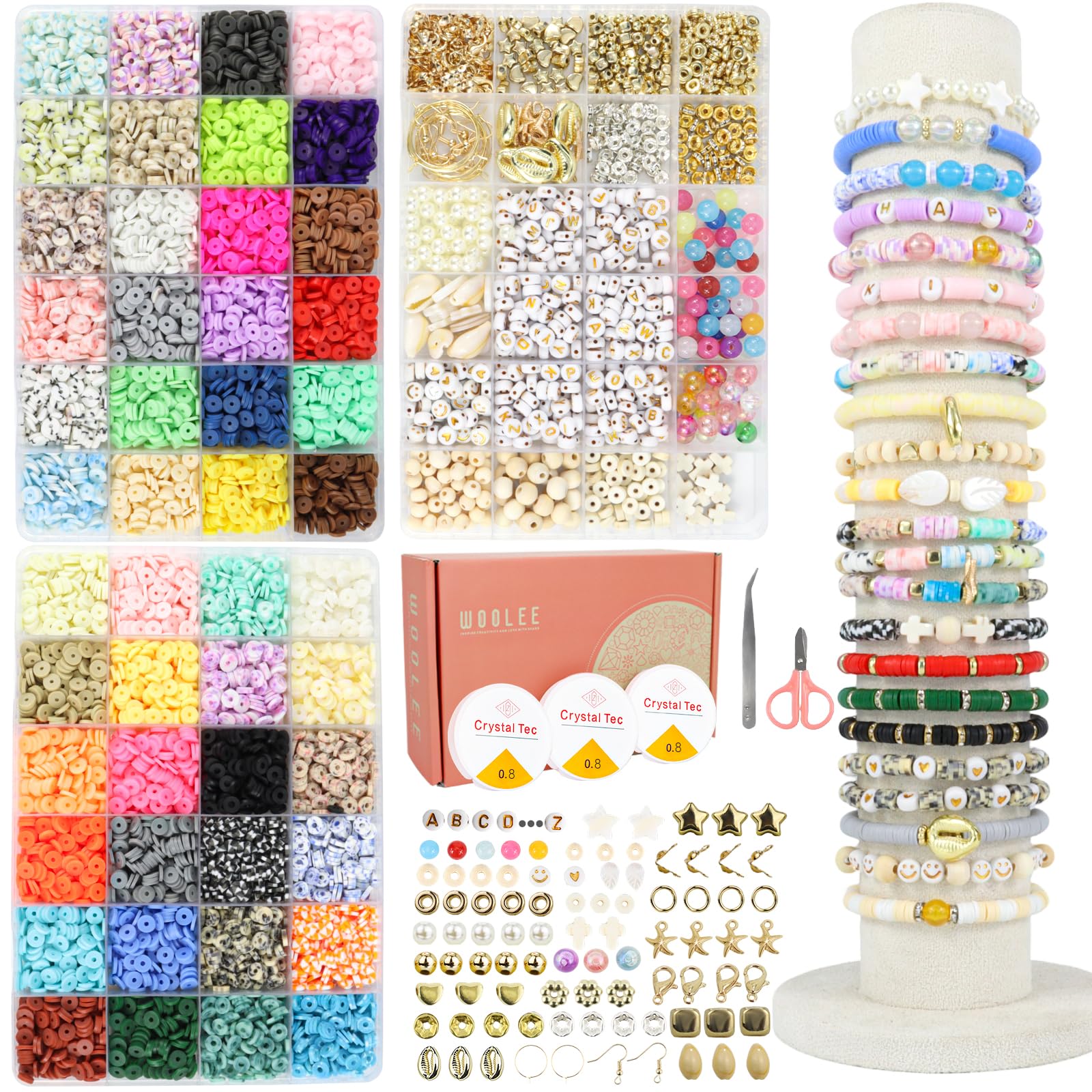WOOLEE 10665Pcs+ Clay Beads Bracelet Making Kit, 48 Colours Clay Beads Set, Friendship Bracelet Making Kit, Letter,Charms Necklace, Earrings Jewelry Making, Girls' Craft Gift — image 1