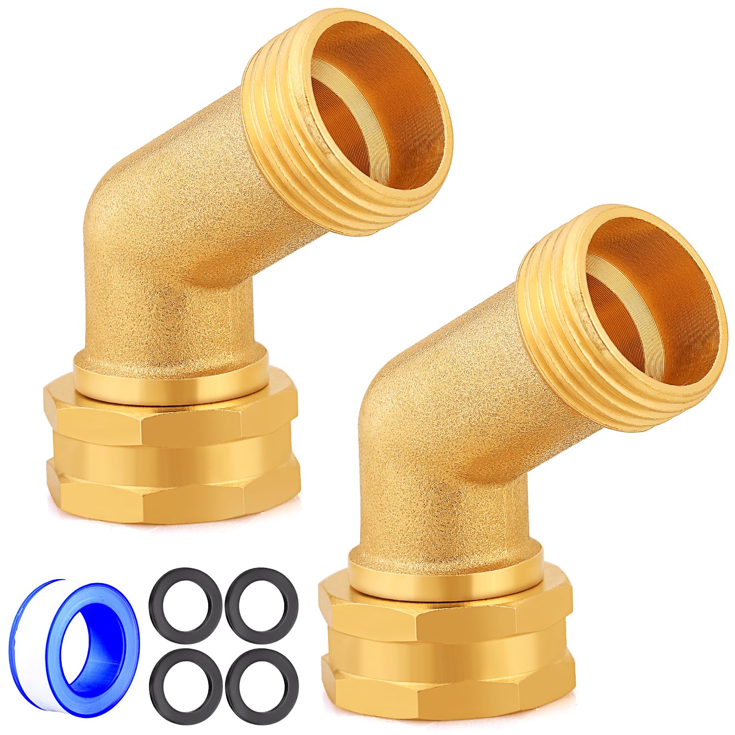 Photo 1 of UNWAVER Solid Brass Garden Hose Elbow Connector 45 Degree Elbow On RV Water Intake Hose Adapter 3/4" GHT (2 PCS)