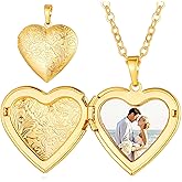 Custom4U Personalized Heart Locket Necklace with Pictures,Sunflower/Angel Wings/Heart Shaped Lockets Custom Photo,Gold/Rose Gold/White Lockets That Holds Picture,Customized Memorial Jewelry for Women