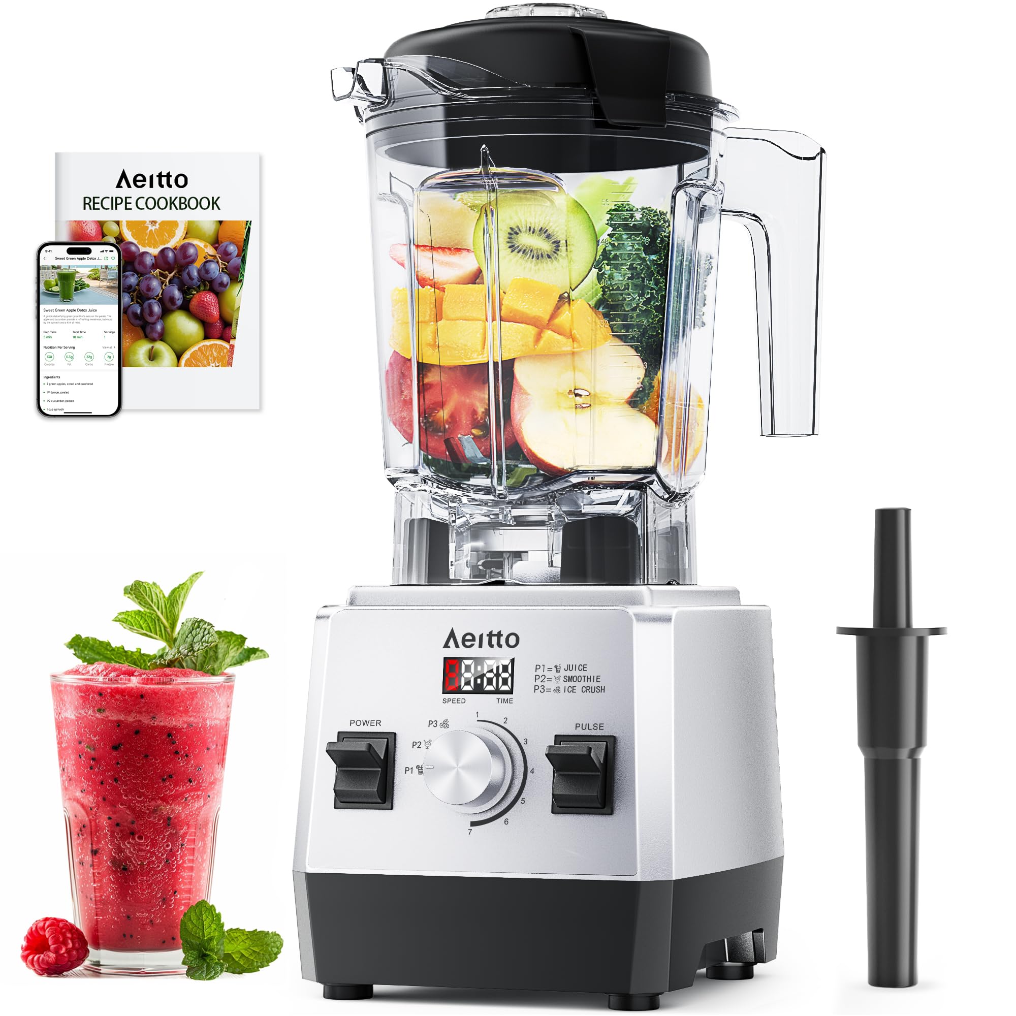 Photo 1 of Aeitto Blenders for Kitchen 1800W Max Power Smoothie Blender with 68Oz. Jar, 3 Preset Programs & 7 Speeds, Professional Countertop Blender for Smoothies, Ice Crush, Frozen Drinks, Silver