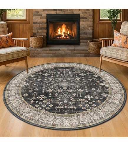 Amazon.com: Round Blue Grey Retro Oriental Washable Rug for Living