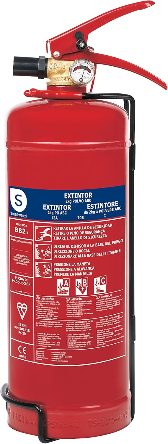 Smartwares Extintor de Polvo Seco, 2 KG, Resistencia al Fuego ABC: Amazon.es: Bricolaje y herramientas