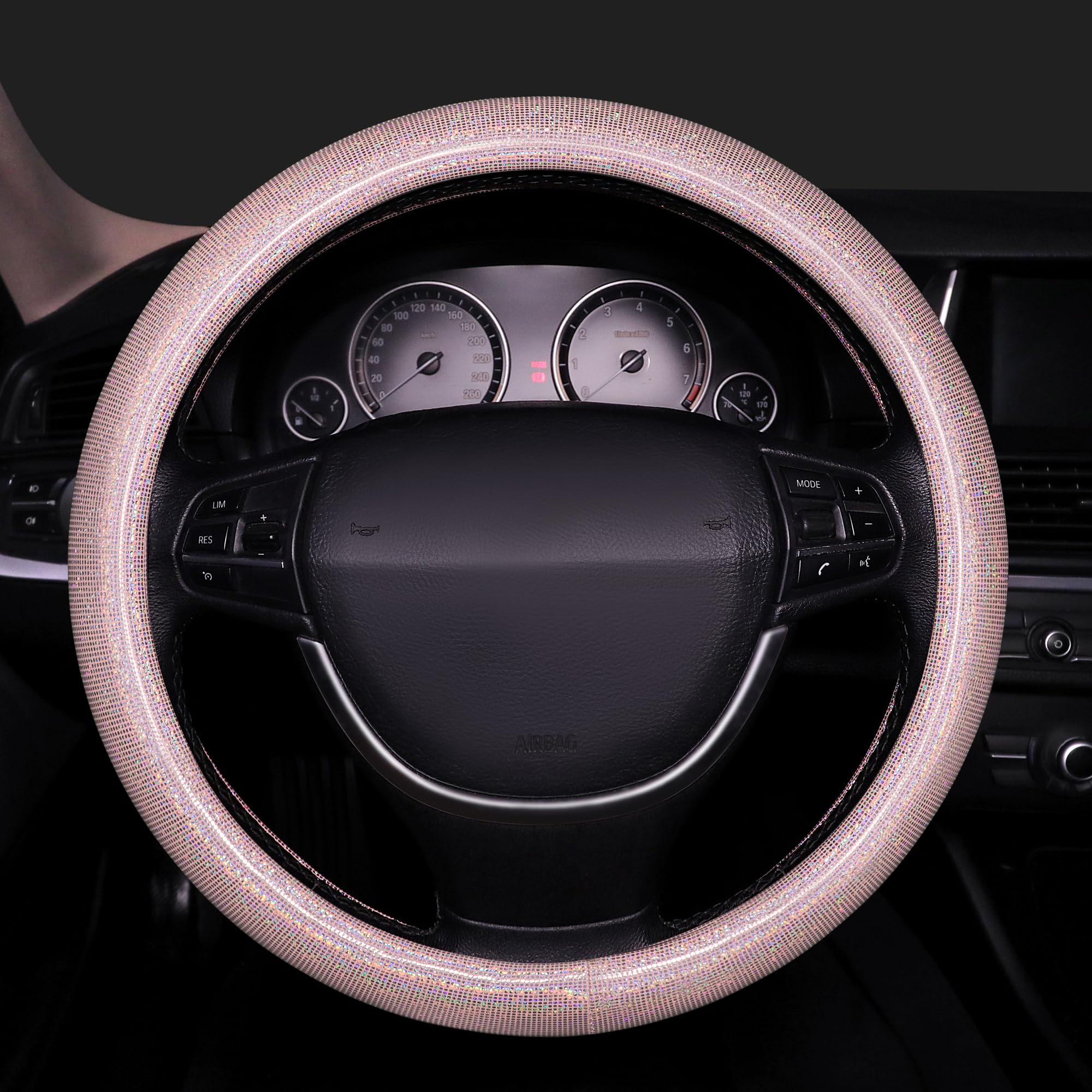 Photo 1 of GXT Bling Steering Wheel Cover, Bling Crystal Rhinestone Car Steering Cover Universal 14.2-15.3 inch Glitter Car Wheel Cover Sparkling Accessories ?Pink?