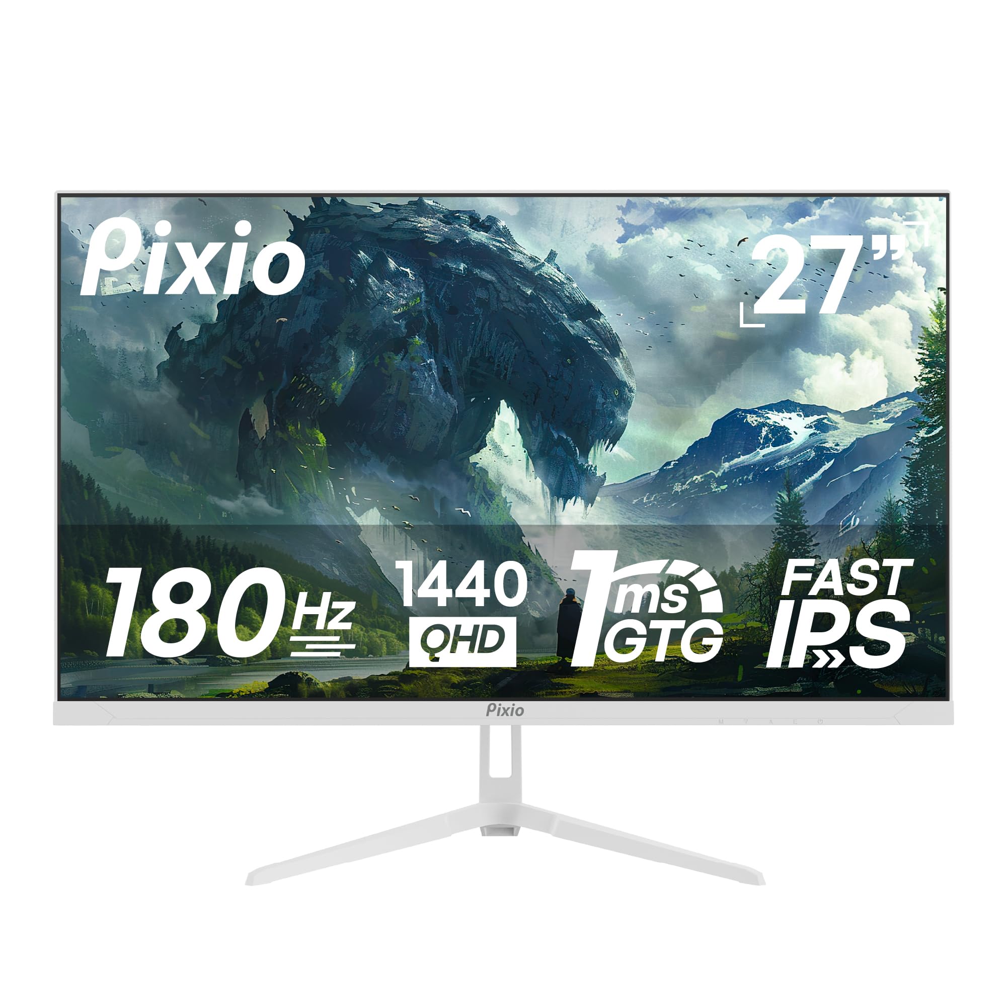 Pixio PX278 Wave White 27 inch 180Hz Refresh Rate QHD 1440p Resolution Fast IPS Panel 1ms GTG Response Time White Gaming Monitor with FreeSync
