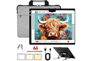 ZOCELIGHT Rechargeable A3 Light Pad With Padded Case For Diamond Painting,Tracing Light Box with Stand/Clip/Magnet,3 Colors and 6 Levels of Brightness light board for Artists,Drawing,Sketching,Animation,Tracing