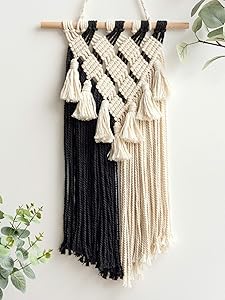 TIMEYARD Macrame Wall Hanging, Black and White Wall Art, Small Woven Tapestry Boho Wall Decor for Bedroom Living Room Nursery Dorm Room Gallery, 23'' L x 13'' W